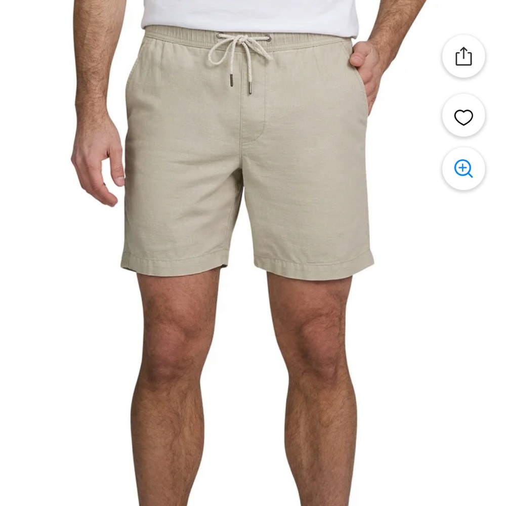 NWT Chaps Men's Seacoast Wash beige Linen Blend Pull On Shorts, 7” Inseam - XL
